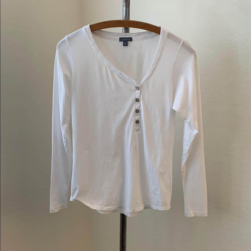 Lilla P sz S white henley t shirt NWOT cabincore clean gorpcore utility western